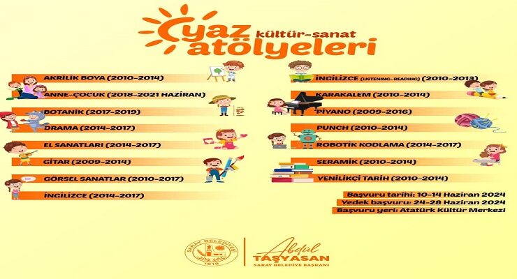 YAZ KÜLTÜR- SANAT ATÖLYELERİ’NE KAYITLAR BAŞLADI