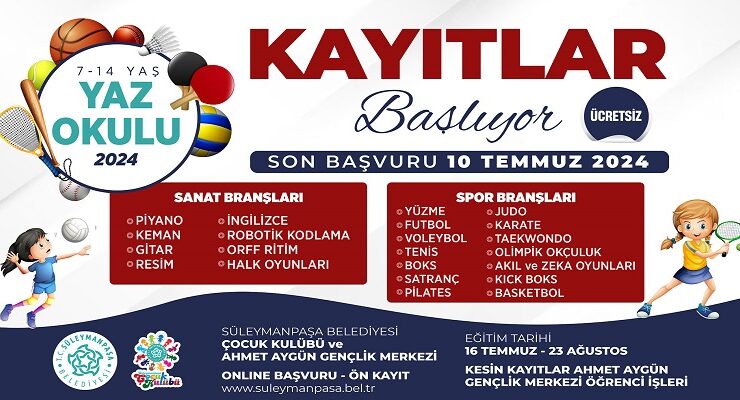 Süleymanpaşa Belediyesi 2024 Yaz Okulu başvuruları başladı