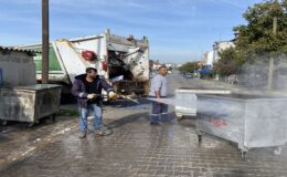 Büyükyoncalı’da çöp konteynerleri dezenfekte edildi