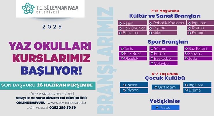 Süleymanpaşa Belediyesi Yaz Okulları Başlıyor