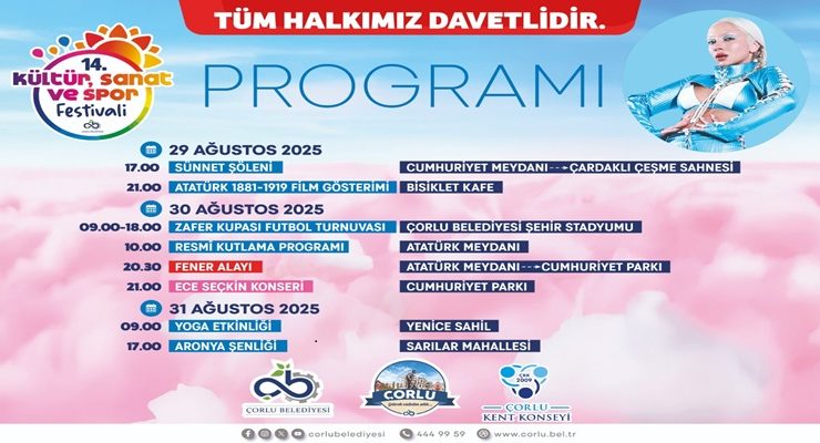 Çorlu’da 14. Kültür, Sanat ve Spor Festivali Başlıyor