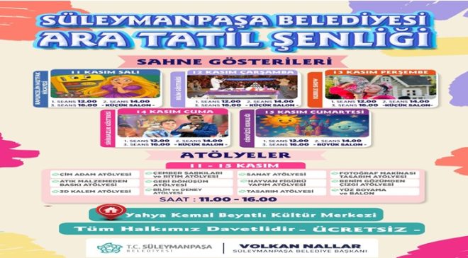 Süleymanpaşa Belediyesi Ara Tatil Şenliği Başlıyor