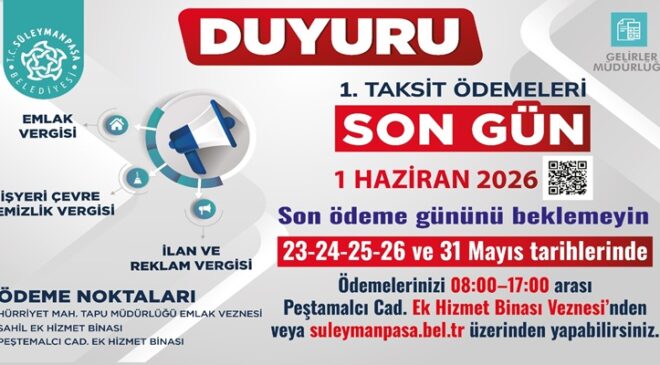 Süleymanpaşa Belediyesi Vezneleri Tatilde Hizmete Devam Edecek