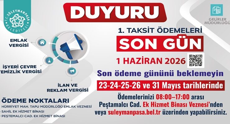 Süleymanpaşa Belediyesi Vezneleri Tatilde Hizmete Devam Edecek
