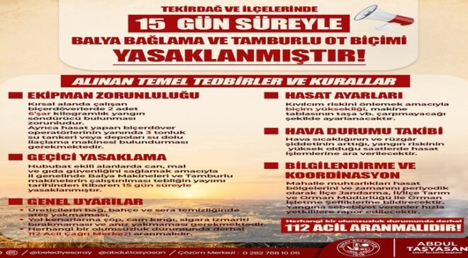 Saray’da Ürün ve Anız Yangınlarına Karşı Yeni Tedbirler Yürürlüğe Girdi