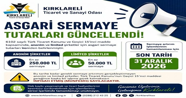 ASGARİ SERMAYE TUTARLARI GÜNCELLENDİ