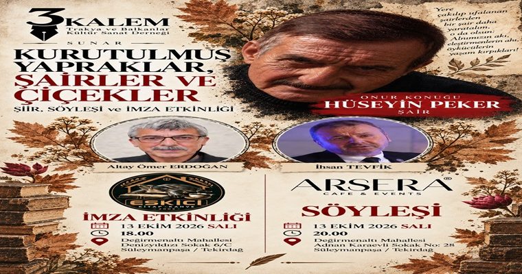 Hüseyin Peker, Altay Ömer Erdoğan ve İhsan Tevfik 13 Ekim’de Tekirdağ’da okurlarla buluşuyor